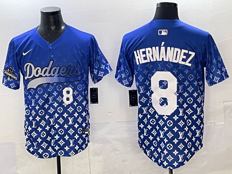 Men Los Angeles Dodgers 8 Hernandez Blue Nike 2025 MLB jersey 08